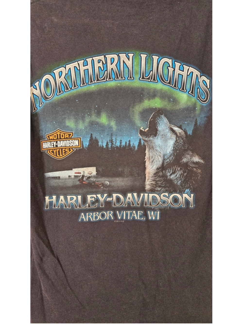 2011 Harley Davidson Northern Lights Wolf T Shirt Mens M Arbor Vitae WI